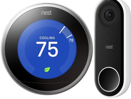 Google Nest Learning Smart Thermostat 3rd Gen Stainless Steel T3007ES + Hello Video Doorbell Supply