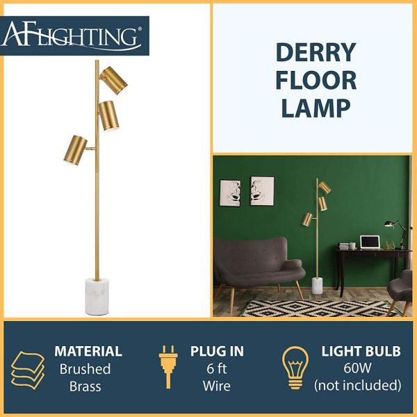 AF Lighting 9145-FL Derry Three-Light 66  Floor Lamp, Matte Gold Supply